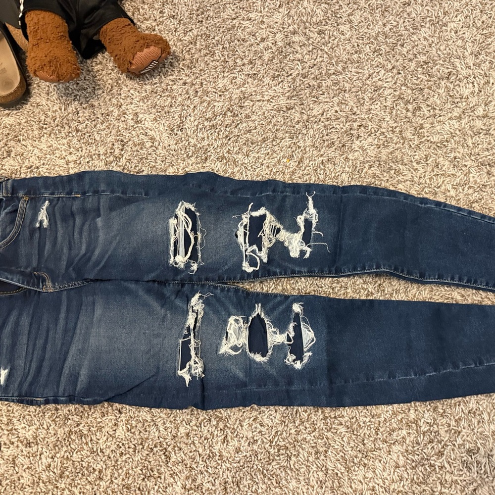 American Eagle Outfitters Blue Skinny Jeans with Distressed Details